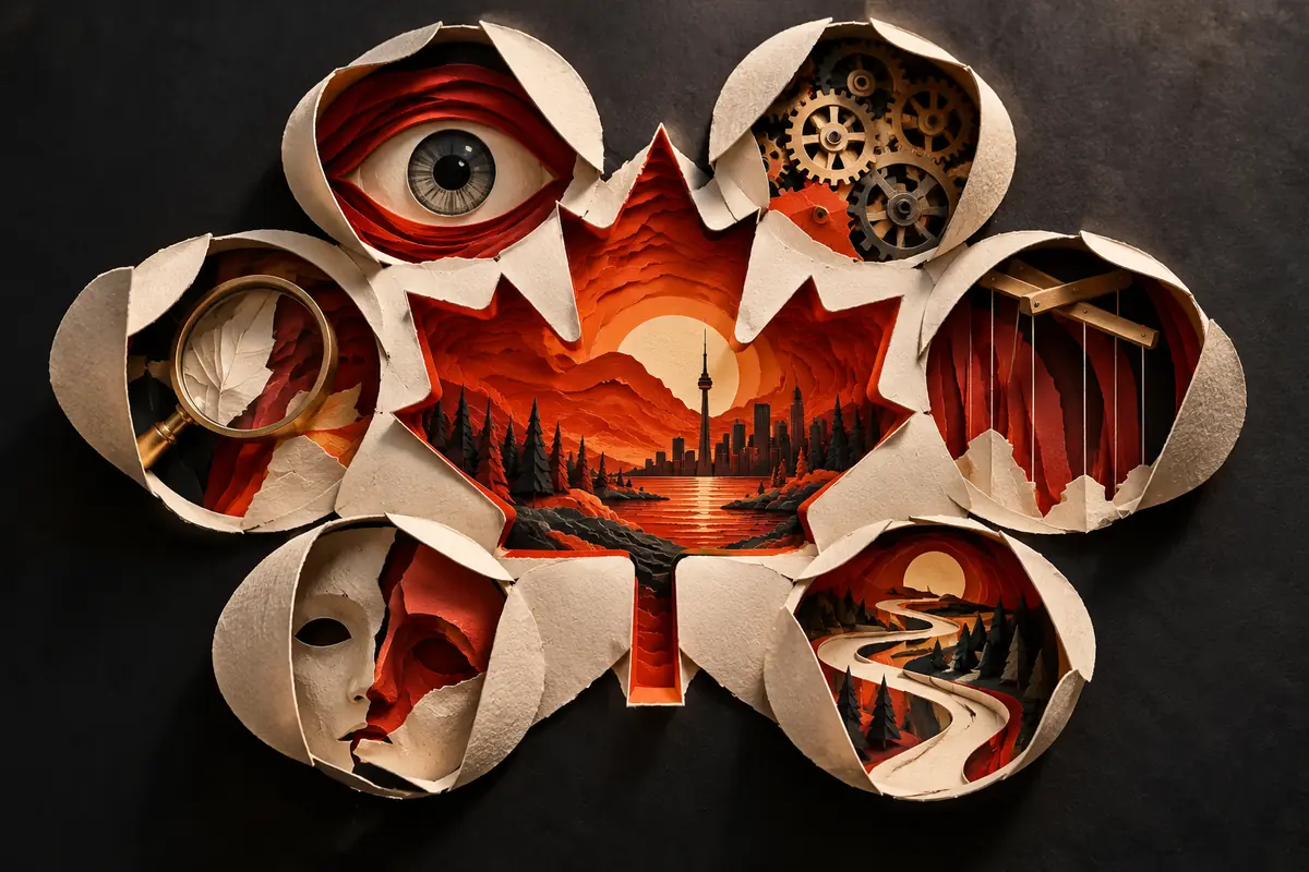 A maple leaf and six paper apertures reveal inspection tools and hidden mechanisms for Canadian ASO agency questions.