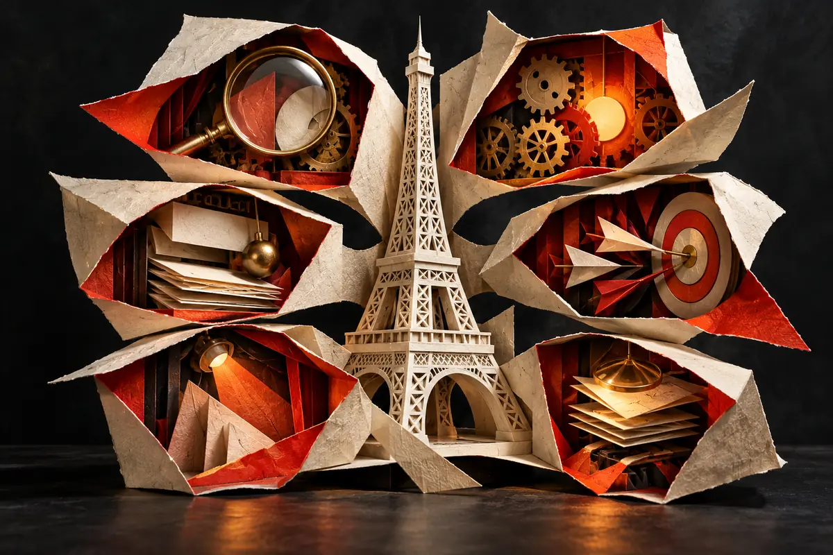 An Eiffel tower sits among six apertures exposing proposal mechanisms.