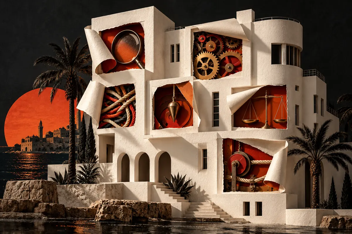 White coastal architecture opens into six proposal-inspection compartments.