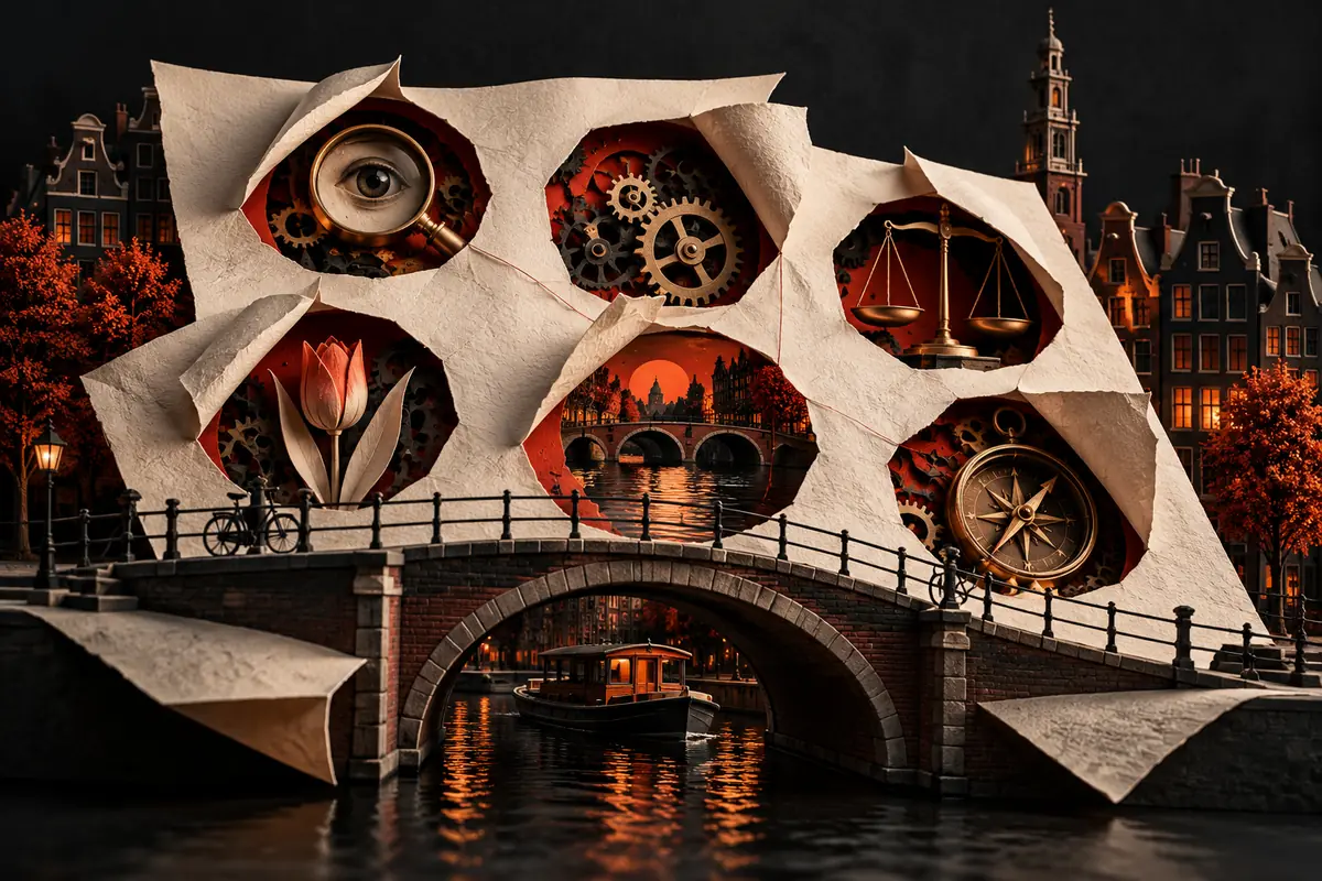 Six proposal apertures open above a Dutch canal bridge.